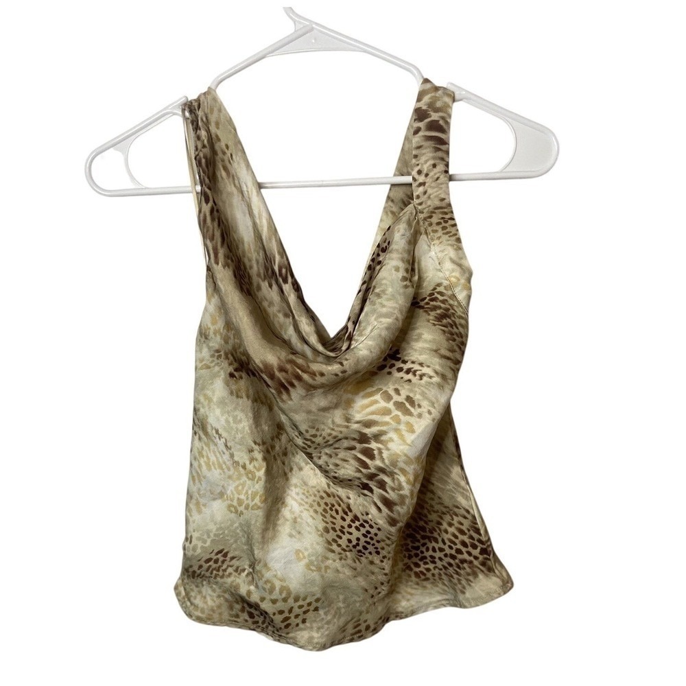Lucy Paris Snakeskin Cowl Neck Tank Top Brown Tan Animal Print Cross Back Small